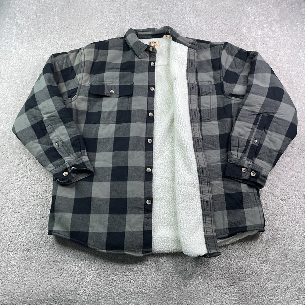 Red Head Shirt Jacket Mens Large Gray Buffalo Plaid Sherpa Lined Flannel Shacket